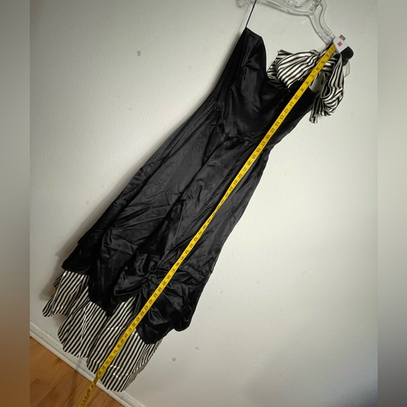Vintage 1980s Gunne Sax Holiday Party Dress Black Satin Striped One Shoulder 9 - Picture 7 of 9